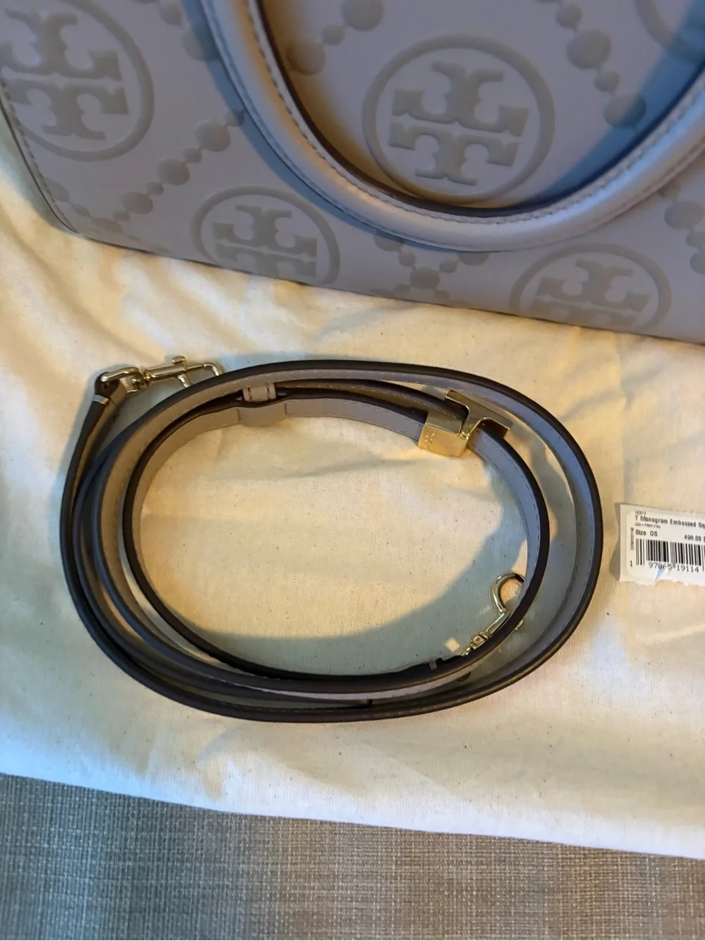 Tory Burch Gray Logo Embossed Shoulder Tote